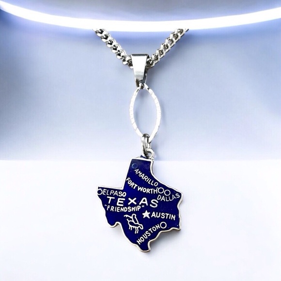 Hand Crafted Jewelry - 🆕 Texas Pendant Necklace Vintage Enamel/Stainless Steel